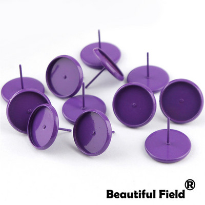 30db Fit 8mm 10mm 12mm 14mm Cabochons Fülbevaló Talp Fülbeállítás Színes bevonatú kerek Cameo talp Üres Rózsa Piros Dugóval