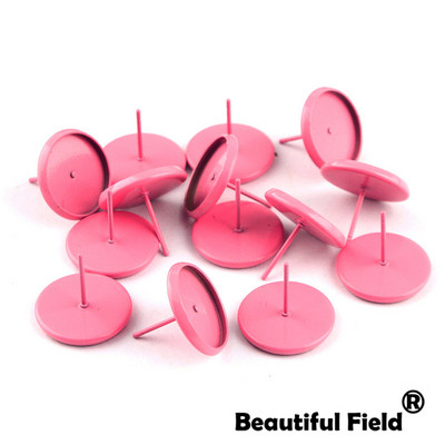 30db Fit 8mm 10mm 12mm 14mm Cabochons Fülbevaló Talp Fülbeállítás Színes bevonatú kerek Cameo talp Üres Rózsa Piros Dugóval