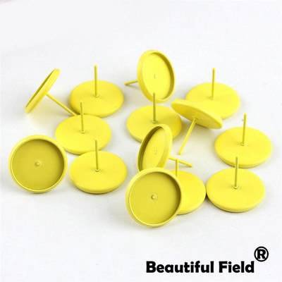 30db Fit 8mm 10mm 12mm 14mm Cabochons Fülbevaló Talp Fülbeállítás Színes bevonatú kerek Cameo talp Üres Rózsa Piros Dugóval