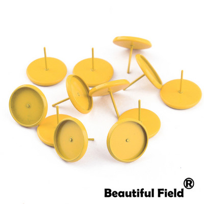 30db Fit 8mm 10mm 12mm 14mm Cabochons Fülbevaló Talp Fülbeállítás Színes bevonatú kerek Cameo talp Üres Rózsa Piros Dugóval