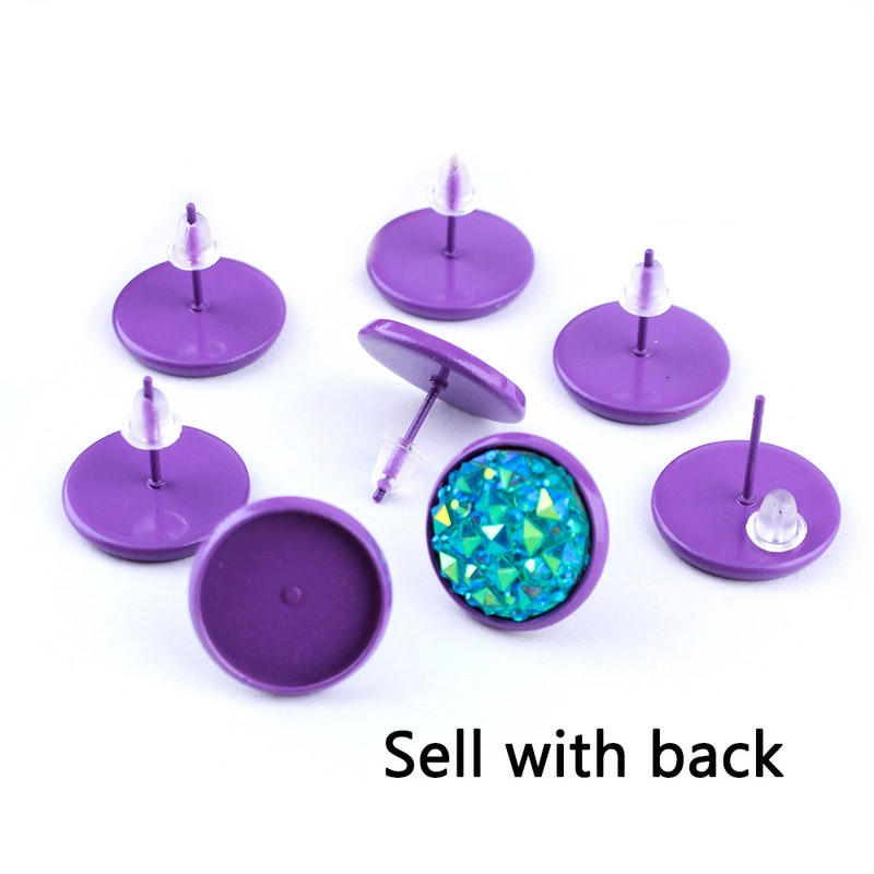 30db Fit 8mm 10mm 12mm 14mm Cabochons Fülbevaló Talp Fülbeállítás Színes bevonatú kerek Cameo talp Üres Rózsa Piros Dugóval