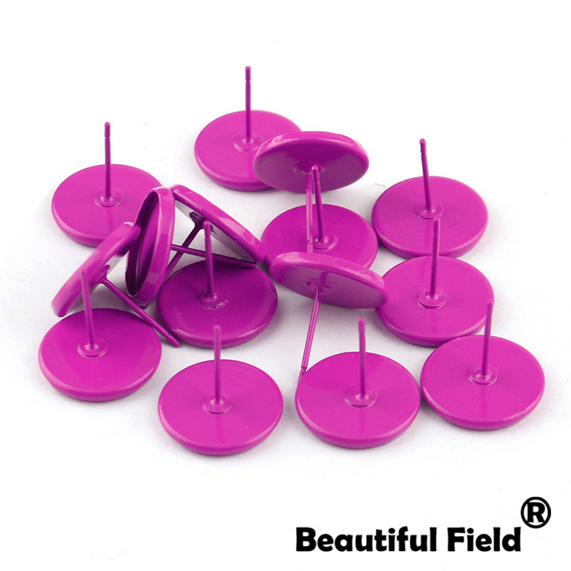 30db Fit 8mm 10mm 12mm 14mm Cabochons Fülbevaló Talp Fülbeállítás Színes bevonatú kerek Cameo talp Üres Rózsa Piros Dugóval