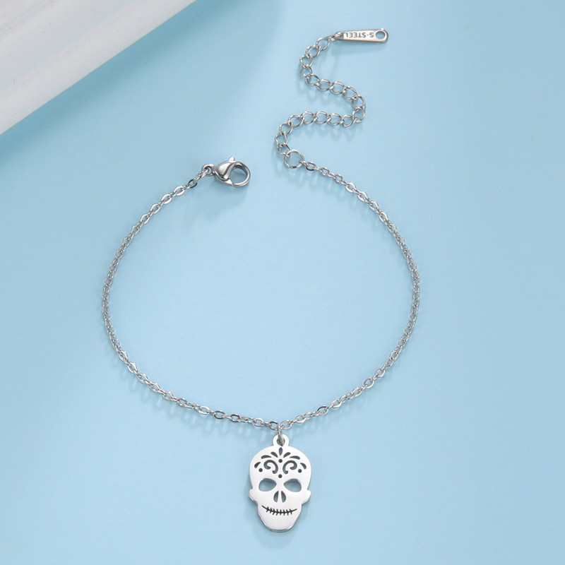 Lucktune κρεμαστό κρανίο από ανοξείδωτο ατσάλι για γυναίκες γοτθικά πέδιλα Αλυσίδα ποδιών παραλίας ποδιών καλοκαιρινά κοσμήματα Δώρο για ζευγάρια