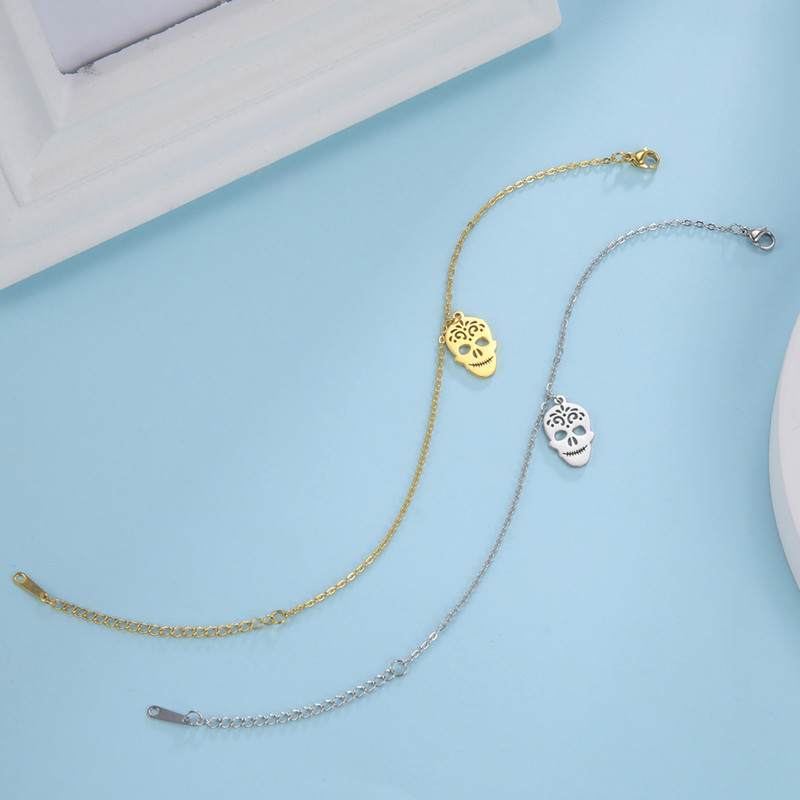 Lucktune κρεμαστό κρανίο από ανοξείδωτο ατσάλι για γυναίκες γοτθικά πέδιλα Αλυσίδα ποδιών παραλίας ποδιών καλοκαιρινά κοσμήματα Δώρο για ζευγάρια