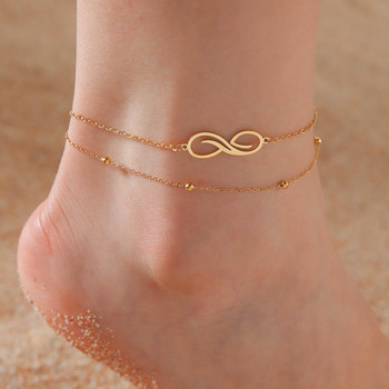 Lucktune Infinity Symbol Pendant Анкети за жени от неръждаема стомана Boho двойна верига Foot Chain Summer Beach Jewelry Party Gift