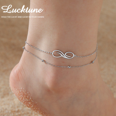 Lucktune Infinity Symbol Privjesak Gležnjače za žene Boho dvostruki lanac od nehrđajućeg čelika Lanac za stopalo Ljetni nakit za plažu Poklon za zabavu