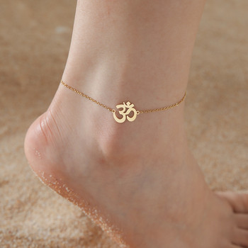 Lucktune Buddhism OM Yoga Symbol Висулка Глезени за жени Неръждаема стомана Индуистка чакра Амулет Верига за крака Плажни летни бижута