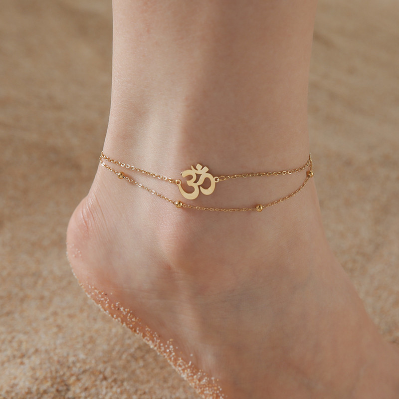 Lucktune Buddhism OM Yoga Σύμβολο Κρεμαστό μανδύα για γυναίκες από ανοξείδωτο χάλυβα Hindu Chakra Αλυσίδα ποδιών Καλοκαιρινό κόσμημα