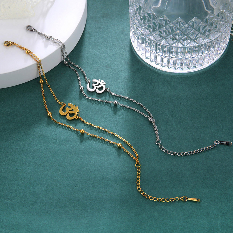 Lucktune Buddhism OM Yoga Σύμβολο Κρεμαστό μανδύα για γυναίκες από ανοξείδωτο χάλυβα Hindu Chakra Αλυσίδα ποδιών Καλοκαιρινό κόσμημα