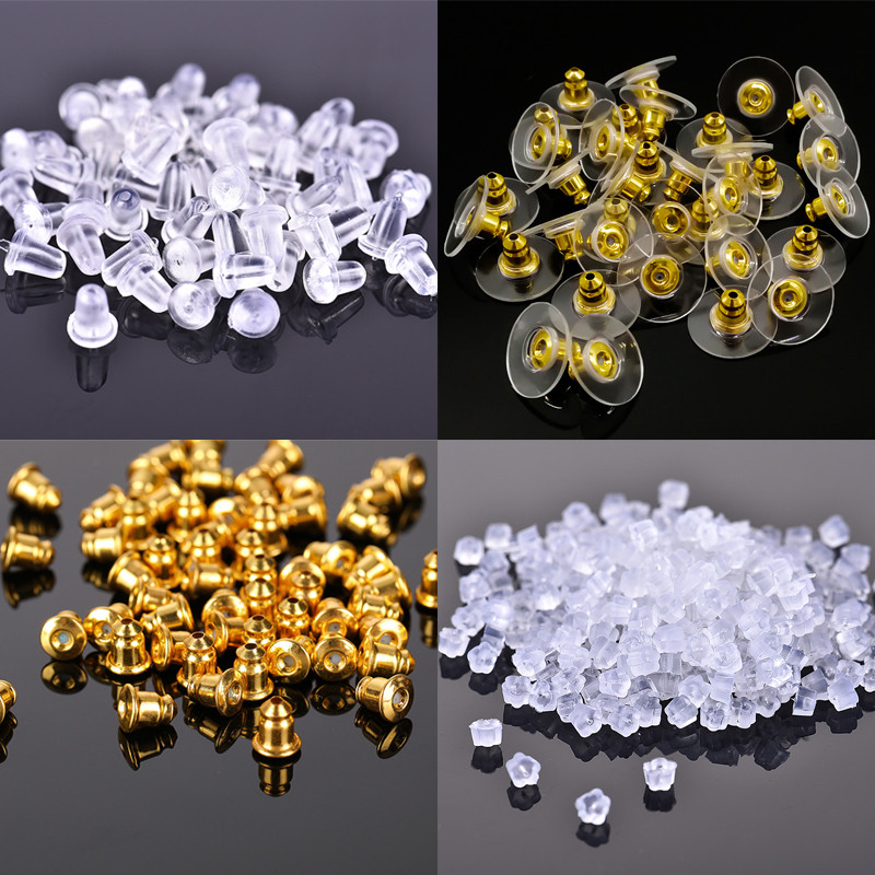 100-300 vnt. Minkšti silikoniniai guminiai auskarai, užpakaliniai kamšteliai, skirti auskarams, auskarai, drugeliai, plokšti ausų kištukai, „pasidaryk pats“