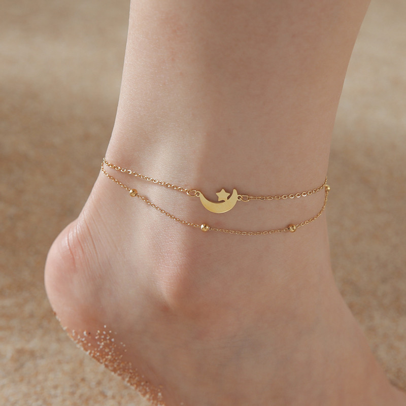 Lucktune χαριτωμένο κρεμαστό ποδαράκι γάτας Γυναικεία ανοξείδωτα ατσάλι Moon Cat Αλυσίδα ποδιών ζώων Μόδα Καλοκαιρινή κοσμήματα παραλίας Δώρο ζευγάρι