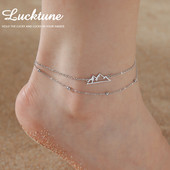 Κρεμαστό μανδύα Lucktune Boho Mountain Shape για γυναίκες από ανοξείδωτο ατσάλι Διπλή αλυσίδα ποδιών Κόσμημα παραλίας καλοκαιρινό ζευγάρι δώρο