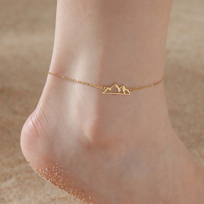 Κρεμαστό μανδύα Lucktune Boho Mountain Shape για γυναίκες από ανοξείδωτο ατσάλι Διπλή αλυσίδα ποδιών Κόσμημα παραλίας καλοκαιρινό ζευγάρι δώρο