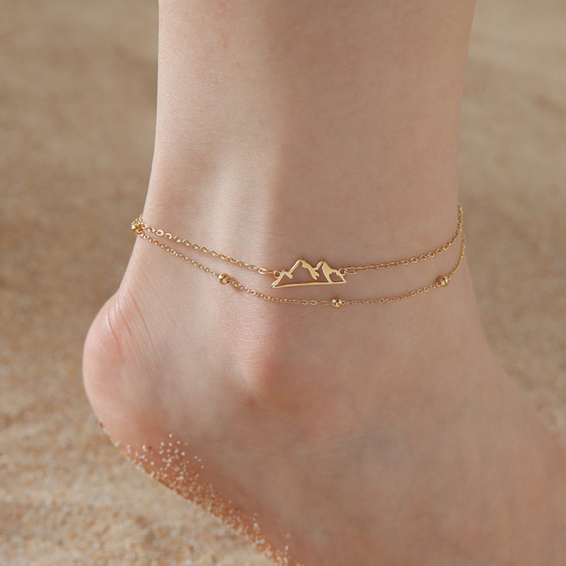 Κρεμαστό μανδύα Lucktune Boho Mountain Shape για γυναίκες από ανοξείδωτο ατσάλι Διπλή αλυσίδα ποδιών Κόσμημα παραλίας καλοκαιρινό ζευγάρι δώρο