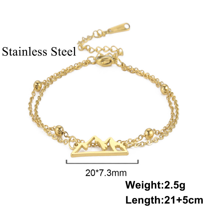 Κρεμαστό μανδύα Lucktune Boho Mountain Shape για γυναίκες από ανοξείδωτο ατσάλι Διπλή αλυσίδα ποδιών Κόσμημα παραλίας καλοκαιρινό ζευγάρι δώρο