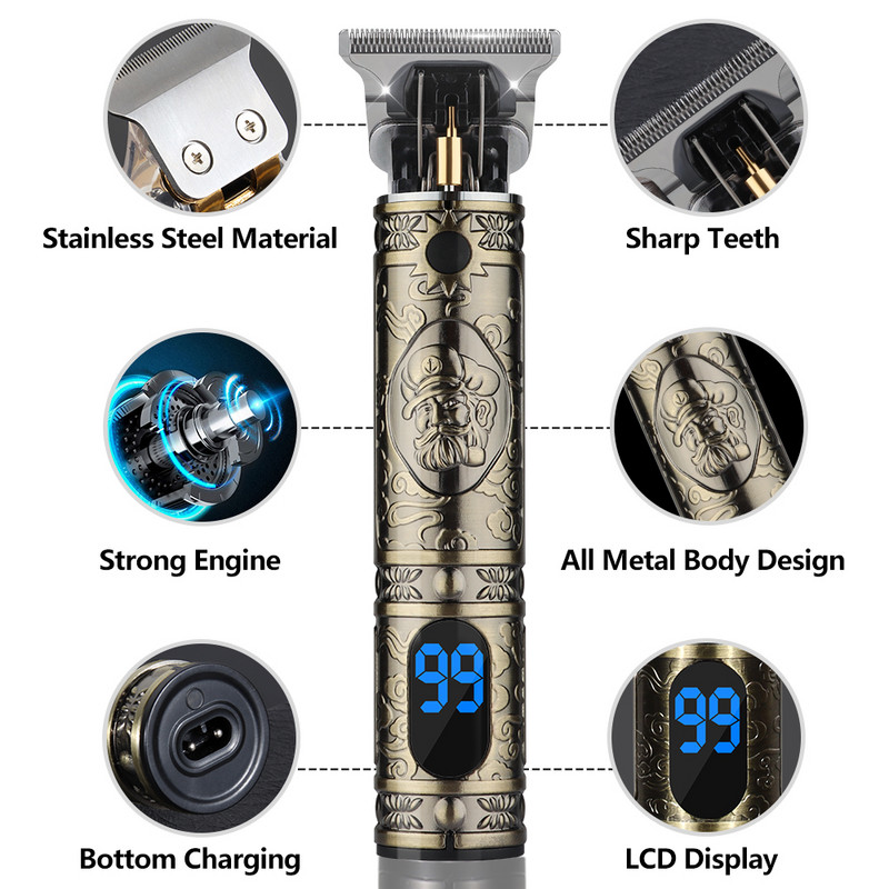 Novo u Vintage T9 0MM Stroj za šišanje Trimer Bežični Aparat za šišanje brade za muškarce Električni aparat za brijanje Britvice USB