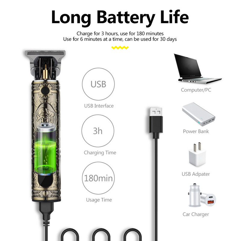 Novo u Vintage T9 0MM Stroj za šišanje Trimer Bežični Aparat za šišanje brade za muškarce Električni aparat za brijanje Britvice USB