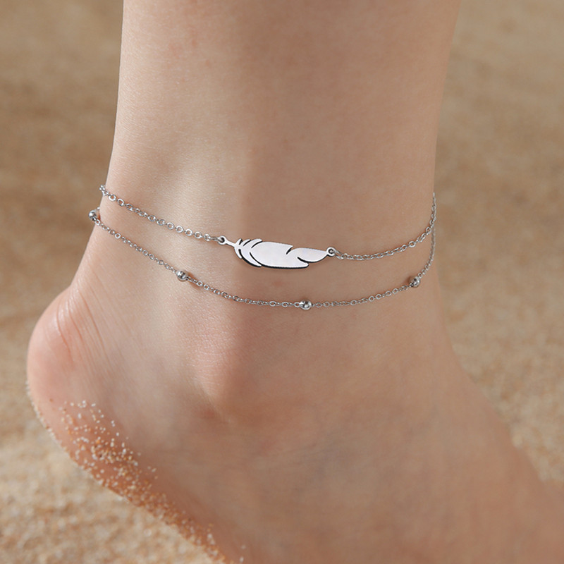 Lucktune tollas függő bokaláncok nőknek rozsdamentes acél Boho arany színű dupla láncú láblánc Divatos nyári strandékszerek