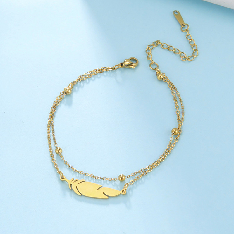 Lucktune tollas függő bokaláncok nőknek rozsdamentes acél Boho arany színű dupla láncú láblánc Divatos nyári strandékszerek