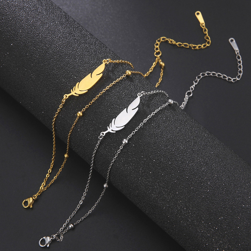 Lucktune tollas függő bokaláncok nőknek rozsdamentes acél Boho arany színű dupla láncú láblánc Divatos nyári strandékszerek