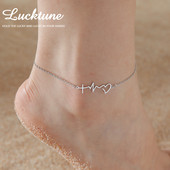 Lucktune Heartbeat kardiogrammi ripats jalavõru naiste roostevabast terasest hõbedase värvi jalakett Boho suvised aksessuaarid rannaehted