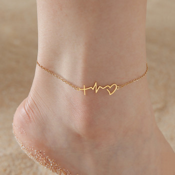 Lucktune Heartbeat Cardiogram Pendant Женска неръждаема стомана Сребърен цвят Верига за крака Boho Летни аксесоари Плажни бижута