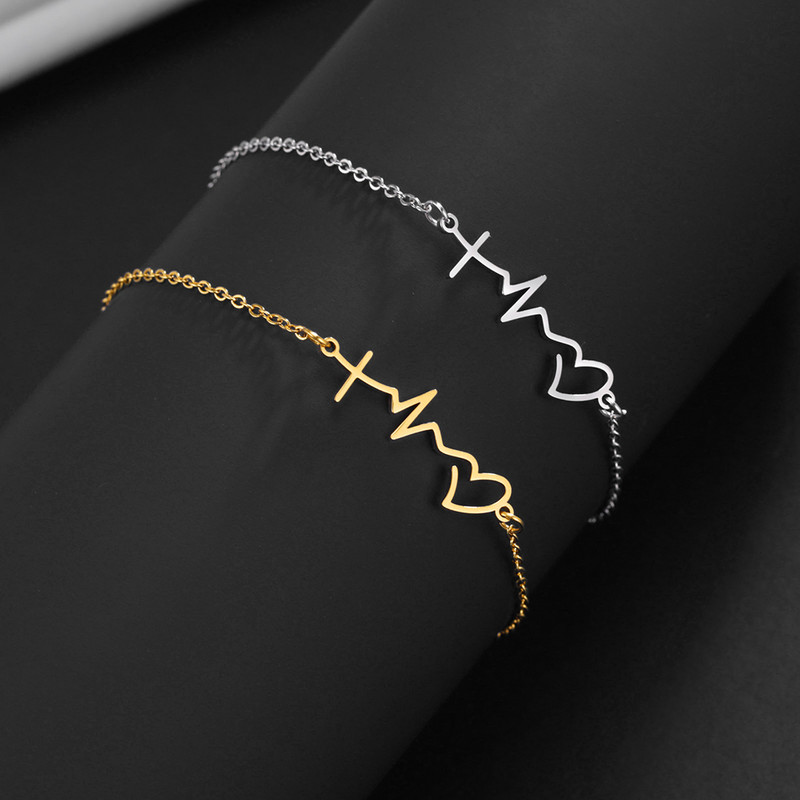 Lucktune Heartbeat kardiogrammi ripats jalavõru naiste roostevabast terasest hõbedase värvi jalakett Boho suvised aksessuaarid rannaehted