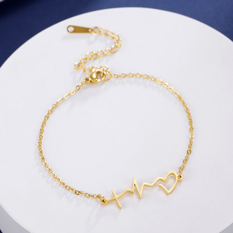 Lucktune Heartbeat kardiogrammi ripats jalavõru naiste roostevabast terasest hõbedase värvi jalakett Boho suvised aksessuaarid rannaehted