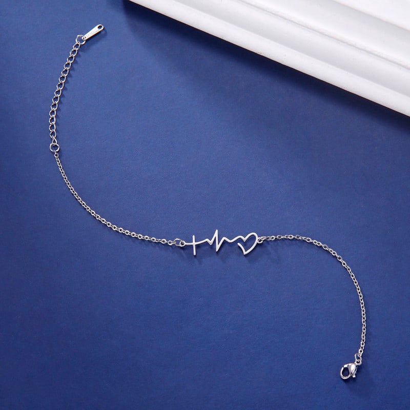 Lucktune Heartbeat kardiogrammi ripats jalavõru naiste roostevabast terasest hõbedase värvi jalakett Boho suvised aksessuaarid rannaehted