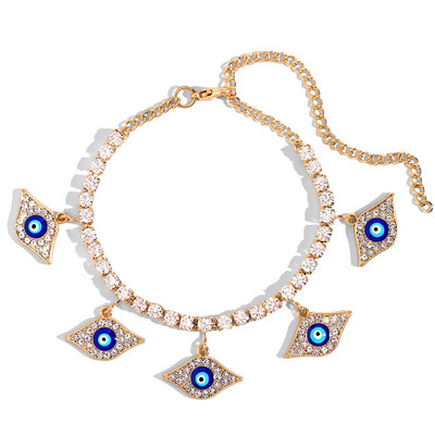 Särav kristallist tennisekett Evil Eye jalavõrud naistele Ice Out Rhinestone lülikett Blue Turkey Lucky Eye jalavõru Hip Hop ehted
