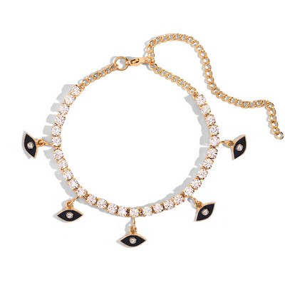 Särav kristallist tennisekett Evil Eye jalavõrud naistele Ice Out Rhinestone lülikett Blue Turkey Lucky Eye jalavõru Hip Hop ehted