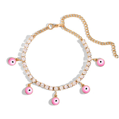 Särav kristallist tennisekett Evil Eye jalavõrud naistele Ice Out Rhinestone lülikett Blue Turkey Lucky Eye jalavõru Hip Hop ehted