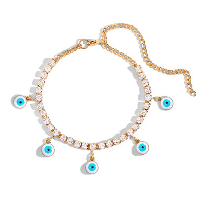 Särav kristallist tennisekett Evil Eye jalavõrud naistele Ice Out Rhinestone lülikett Blue Turkey Lucky Eye jalavõru Hip Hop ehted