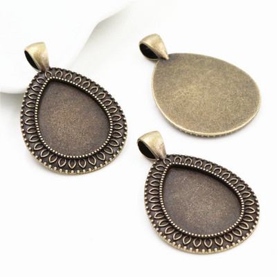 10 bucăți 18x25 mm Dimensiune interioară Bronz antic placat cu argint Stil picătură Cameo Cabochon Setare de bază Brelocuri descoperiri de colier cu pandantiv
