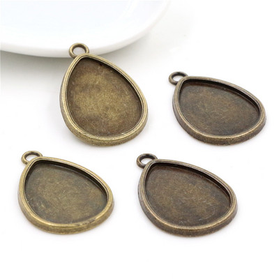 10 bucăți 18x25 mm Dimensiune interioară Bronz antic placat cu argint Stil picătură Cameo Cabochon Setare de bază Brelocuri descoperiri de colier cu pandantiv