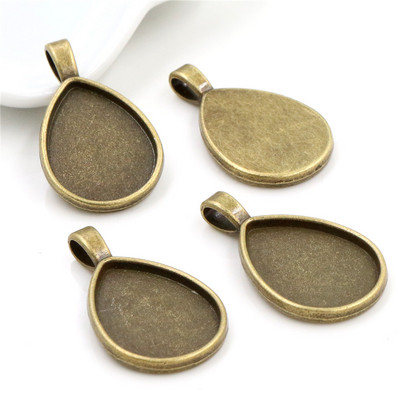 10 bucăți 18x25 mm Dimensiune interioară Bronz antic placat cu argint Stil picătură Cameo Cabochon Setare de bază Brelocuri descoperiri de colier cu pandantiv