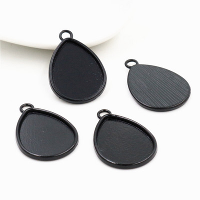 10 bucăți 18x25 mm Dimensiune interioară Bronz antic placat cu argint Stil picătură Cameo Cabochon Setare de bază Brelocuri descoperiri de colier cu pandantiv