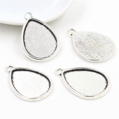 10 bucăți 18x25 mm Dimensiune interioară Bronz antic placat cu argint Stil picătură Cameo Cabochon Setare de bază Brelocuri descoperiri de colier cu pandantiv