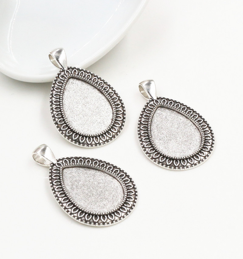 10tk 18x25mm sisesuurus Antiik pronks hõbetatud Drop Style Cameo Cabochon Base Setting Charms Ripats kaelakee leiud