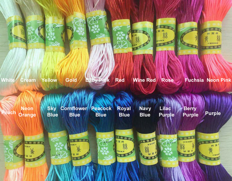 29 värvi 20M/kimp Tugev punutud makraam, 1mm siidist satiin nailonnöörist köis DIY pärlite ehete käevõru valmistamine niittraat