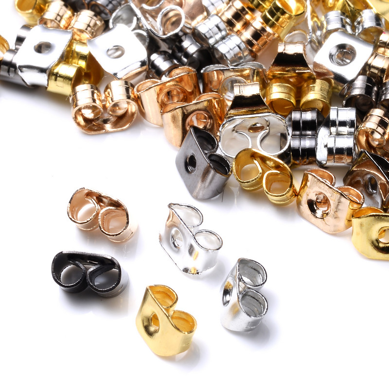 100 τμχ. Πώμα για σκουλαρίκι πεταλούδας από χρυσό ασήμι από ανοξείδωτο ατσάλι Βάση καρφιά αυτιών Ρυθμίσεις σκουλαρικιών DIY Προμήθειες κατασκευής κοσμημάτων