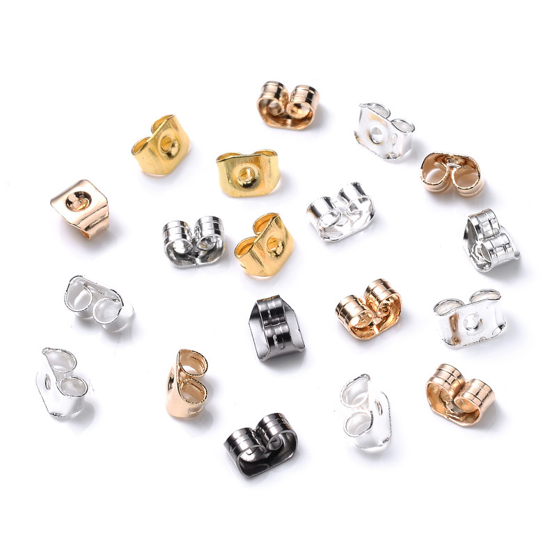 100 τμχ. Πώμα για σκουλαρίκι πεταλούδας από χρυσό ασήμι από ανοξείδωτο ατσάλι Βάση καρφιά αυτιών Ρυθμίσεις σκουλαρικιών DIY Προμήθειες κατασκευής κοσμημάτων