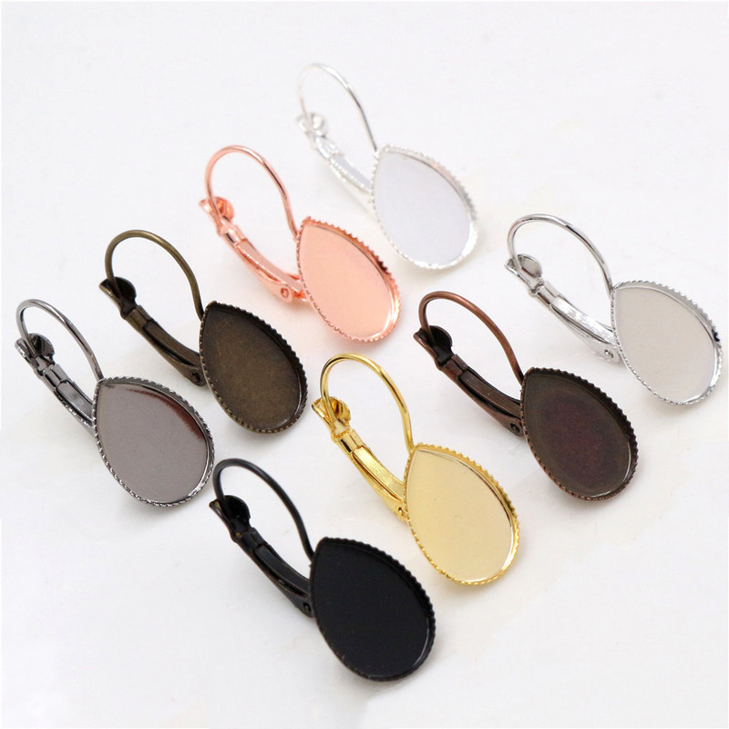 18x25mm 10x14mm 13x18mm 10 τμχ 8 χρώματα επιμεταλλωμένα Γαλλικά μοχλό πίσω σκουλαρίκια Κενό/Βάση, Εφαρμογή Drop γυάλινα καμποσόν;Σφενδόνια σκουλαρικιών