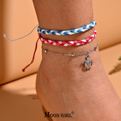 2 vnt. / Lot Vėžlio kulkšnių rinkinys moterims Rankų darbo vaškinė virvė Bohemiška kulkšnies apyrankė Kojos pėdų grandinė Draugystė Vasaros paplūdimio papuošalai