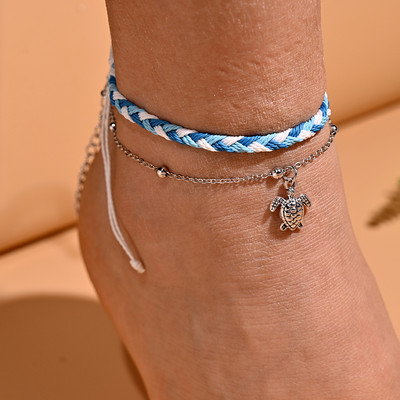 2 vnt. / Lot Vėžlio kulkšnių rinkinys moterims Rankų darbo vaškinė virvė Bohemiška kulkšnies apyrankė Kojos pėdų grandinė Draugystė Vasaros paplūdimio papuošalai