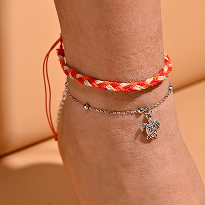 2 vnt. / Lot Vėžlio kulkšnių rinkinys moterims Rankų darbo vaškinė virvė Bohemiška kulkšnies apyrankė Kojos pėdų grandinė Draugystė Vasaros paplūdimio papuošalai