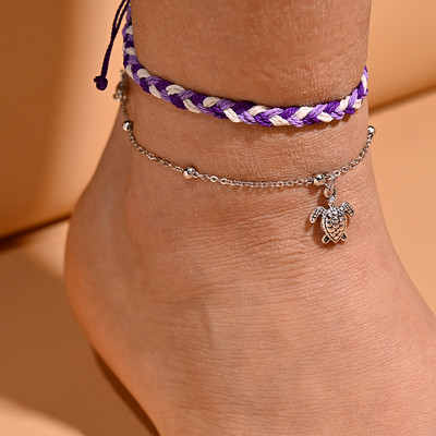 2 vnt. / Lot Vėžlio kulkšnių rinkinys moterims Rankų darbo vaškinė virvė Bohemiška kulkšnies apyrankė Kojos pėdų grandinė Draugystė Vasaros paplūdimio papuošalai