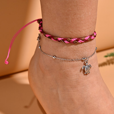 2 vnt. / Lot Vėžlio kulkšnių rinkinys moterims Rankų darbo vaškinė virvė Bohemiška kulkšnies apyrankė Kojos pėdų grandinė Draugystė Vasaros paplūdimio papuošalai