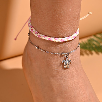 2 vnt. / Lot Vėžlio kulkšnių rinkinys moterims Rankų darbo vaškinė virvė Bohemiška kulkšnies apyrankė Kojos pėdų grandinė Draugystė Vasaros paplūdimio papuošalai