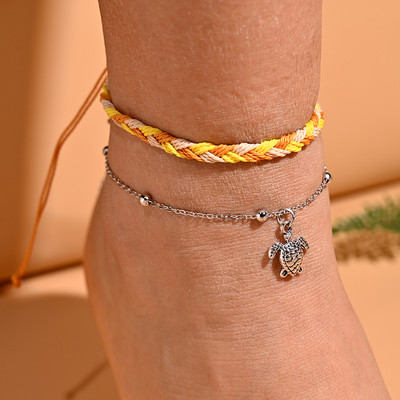 2 vnt. / Lot Vėžlio kulkšnių rinkinys moterims Rankų darbo vaškinė virvė Bohemiška kulkšnies apyrankė Kojos pėdų grandinė Draugystė Vasaros paplūdimio papuošalai